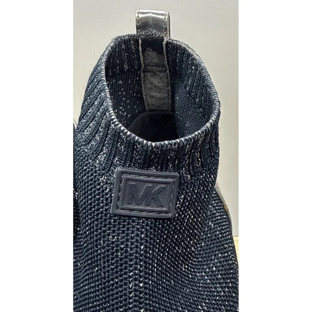 Michael Kors Women's Blue/Silver Knit Ankle Sock Bootie Slip On Wedge Size 8